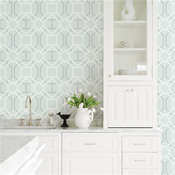 Advantage Geo Dauphin Non-Woven and Unpasted Wallpaper - Geometric Pattern - 56.4-sq. ft. - Light Blue