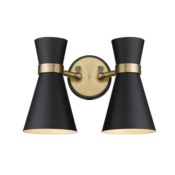 Z-Lite Soriano 12-in W 2-Light Matte Black and Heritage Brass Modern/Contemporary Wall Sconce