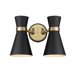 Z-Lite Soriano 12-in W 2-Light Matte Black and Heritage Brass Modern/Contemporary Wall Sconce