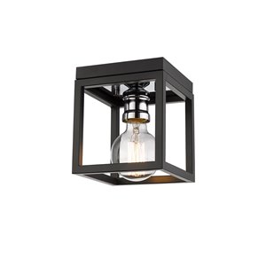 Z-Lite Kube 6.5-in Matte Black and Chrome Modern/Contemporary Incandescent Flush Mount Light