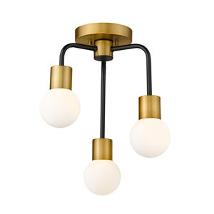 Z-Lite Neutra 14-in Matte Black and Foundry Brass Modern/Contemporary Incandescent Semi-Flush Mount Light