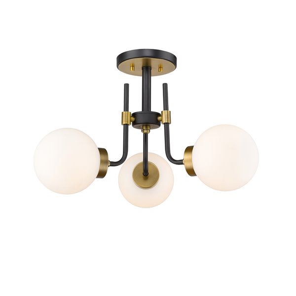 Z-Lite Parsons 22-in Matte Black and Olde Brass Modern/Contemporary Incandescent Semi-Flush Mount Light