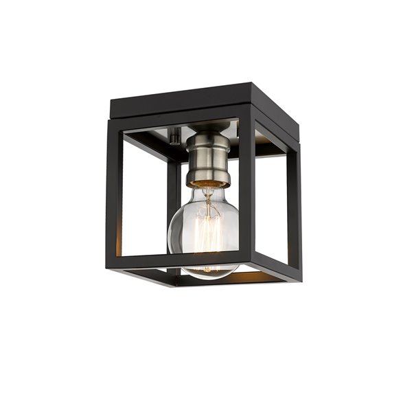 Z-Lite Kube 6.5-in Matte Black and Brushed Nickel Modern/Contemporary Incandescent Flush Mount Light