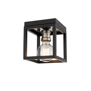 Z-Lite Kube 6.5-in Matte Black and Brushed Nickel Modern/Contemporary Incandescent Flush Mount Light