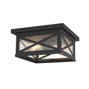 Z-Lite Brookside 1-Light 12-in W Black Hardwired Outdoor Flushmount Light