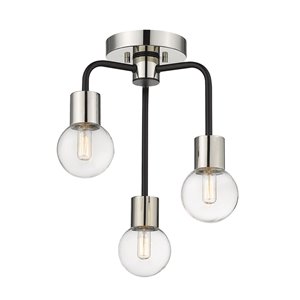 Z-Lite Neutra 14-in Matte Black and Polished Nickel Modern/Contemporary Incandescent Semi-Flush Mount Light