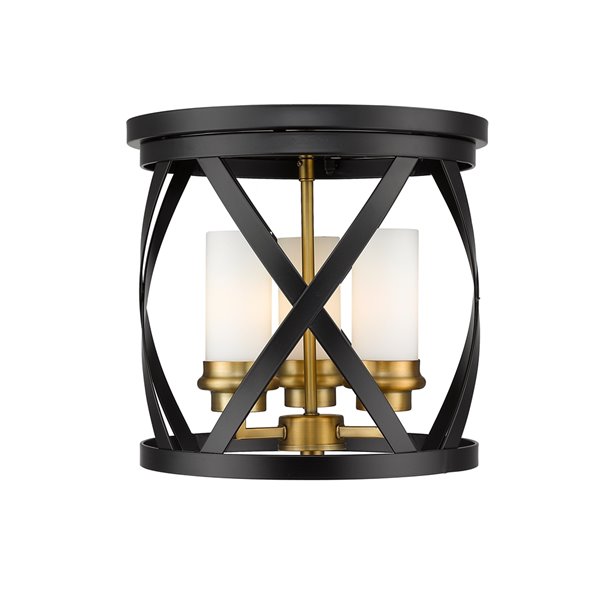 Z-Lite Malcalester 13-in Matte Black and Olde Brass Transitional Incandescent Flush Mount Light