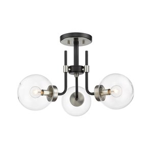 Z-Lite Parsons 22-in Matte Black and Brushed Nickel Modern/Contemporary Incandescent Semi-Flush Mount Light