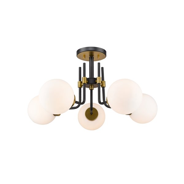 Z-Lite Parsons 27-in Matte Black and Olde Brass Modern/Contemporary Incandescent Semi-Flush Mount Light