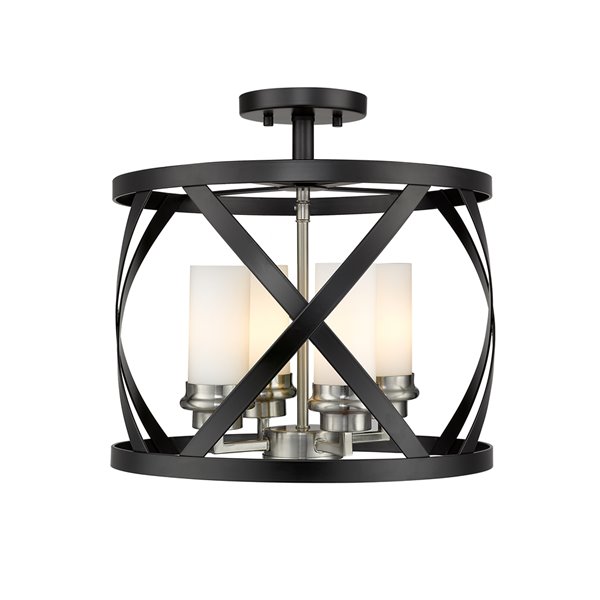 Z-Lite Malcalester 15-in Matte Black and Brushed Nickel Transitional Incandescent Semi-Flush Mount Light