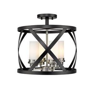 Z-Lite Malcalester 15-in Matte Black and Brushed Nickel Transitional Incandescent Semi-Flush Mount Light