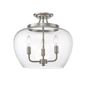 Z-Lite Joliet 15.75-in Brushed Nickel Modern/Contemporary Incandescent Semi-Flush Mount Light