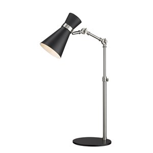 Z-Lite Soriano 25.25-in Matt Black and Brushed Nickel Incandescent On/Off Switch Swing-Arm Table Lamp with Metal Shade