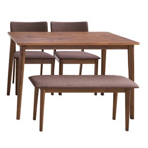 Ensemble de salle à manger Branson de CorLiving avec table rectangulaire, 2 chaises et 1 banc, 27 po x 45 po, noix chaude/br