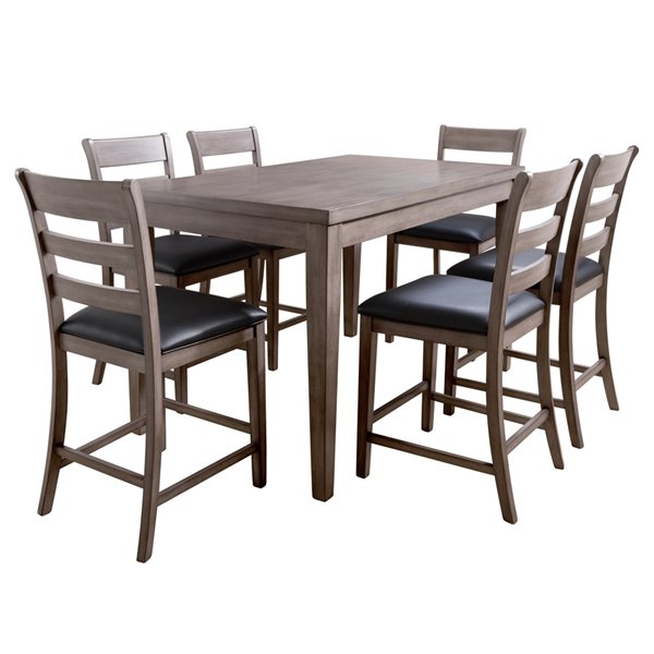 CorLiving New York Contemporary Dining Room Set with Rectangular Counter Table - 6-Chair - 35-in x 59-in - Washed Grey/Black