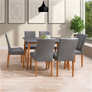 Ensemble de salle à manger contemporain Alpine de CorLiving avec table rectangulaire et 6 chaises, 30 po x 47 po, cerise/gri