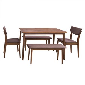 Ensemble de salle à manger Branson de CorLiving avec table rectangulaire, 2 chaises et 2 bancs, 27 po x 45 po, noix chaude/b