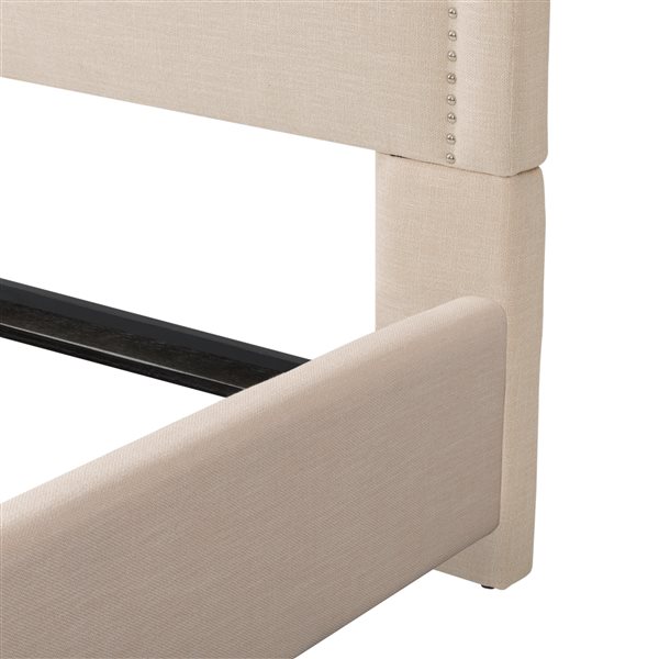 CorLiving Florence Contemporary Arched Soft Fabric Headboard Bed Frame - Standard Double/Full-Size - Cream