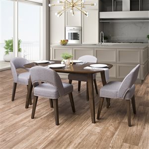 CorLiving New York Contemporary Dining Room Set with Rectangular Dining Table - 4-Chair - 35-in x 59-in - Hazelnut/Dark Grey