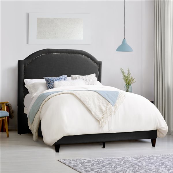 Corliving Florence Contemporary Arched, Dark Grey Headboard Queen Bed Frame