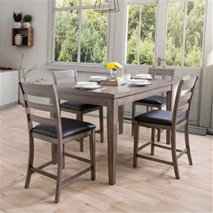CorLiving New York Contemporary Dining Room Set with Rectangular Counter Table - 4-Chair - 35-in x 59-in - Washed Grey/Black