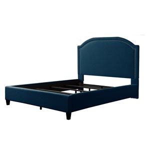 CorLiving Florence Contemporary Arched Soft Fabric Headboard Bed Frame - Standard Queen-Size - Navy Blue