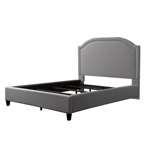 CorLiving Florence Contemporary Arched Soft Fabric Headboard Bed Frame - Standard Double/Full-Size - Light Grey