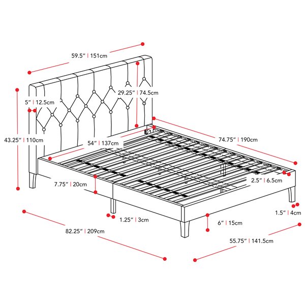 CorLiving Nova Ridge Contemporary Tufted Fabric Headboard Bed Frame ...