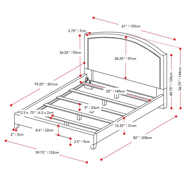 CorLiving Florence Contemporary Arched Soft Fabric Headboard Bed Frame - Standard Double/Full-Size - Dark Grey