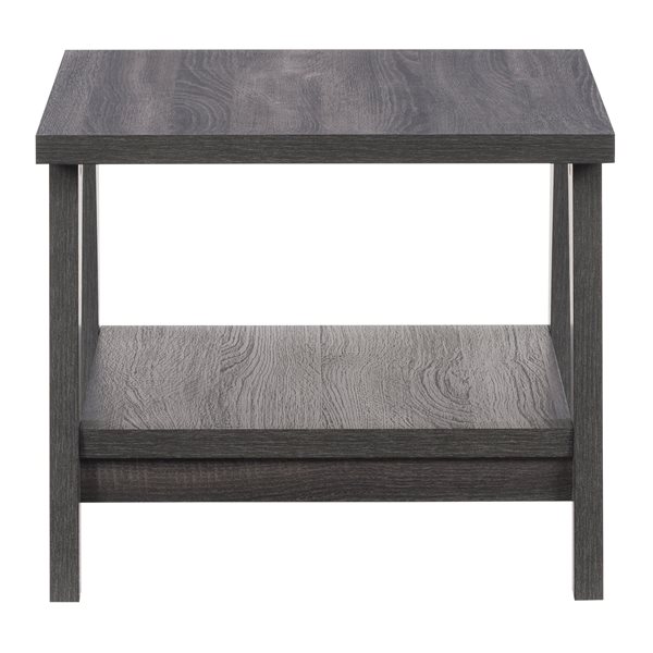 CorLiving Hollywood Contemporary Textured Laminate Finish Wood Veneer End Table - Bottom shelf - Dark Grey