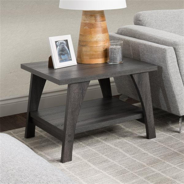 CorLiving Hollywood Contemporary Textured Laminate Finish Wood Veneer End Table - Bottom shelf - Dark Grey