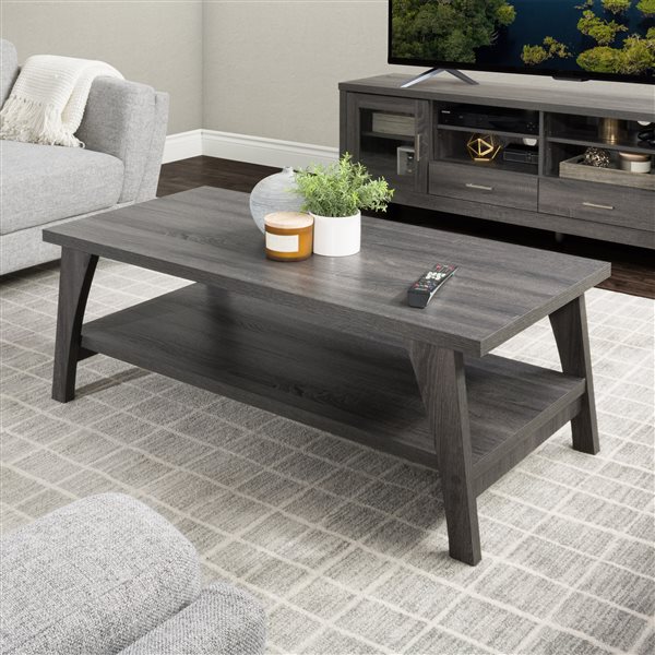 Table basse contemporaine Hollywood avec fini stratifié, 1 tablette, gris