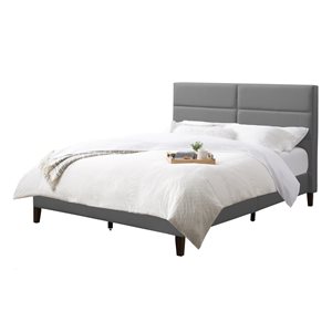 CorLiving Bellevue Contemporary Tufted Fabric Headboard Bed Frame - Standard Double/Full-Size - Light Grey