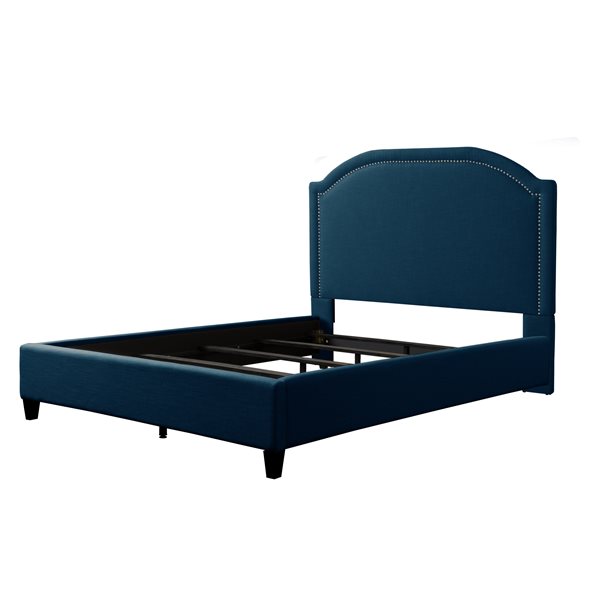 Corliving Florence Contemporary Arched, Navy Blue Headboard King Size Bed Frame