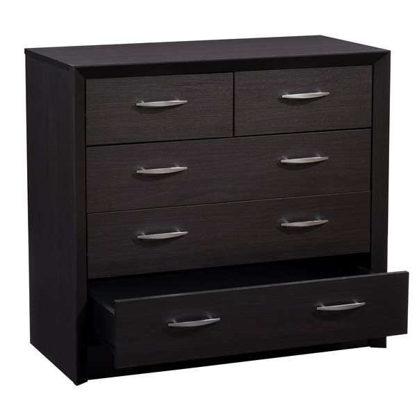 CorLiving Newport Contemporary Black Faux Grain Finish Dresser - 5-Drawer - Black Oak