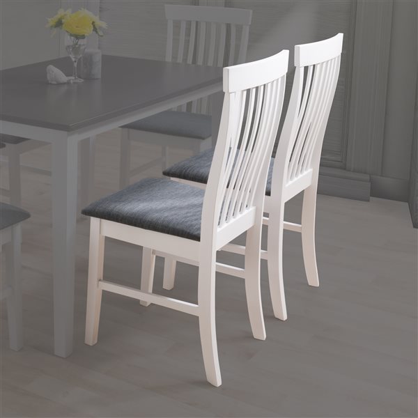 Chaises de salle à manger Michigan en tissu et armature de bois par CorLiving, lot de 2, blanc/gris