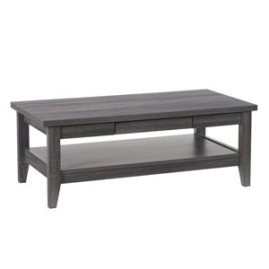 Table basse contemporaine Hollywood avec fini stratifié, 2 tiroirs et 1 tablette, gris