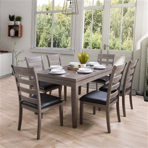 CorLiving New York Contemporary Dining Room Set with Rectangular Dining Table - 6-Chair - 35-in x 59-in - Washed Grey/Black