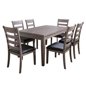 CorLiving New York Contemporary Dining Room Set with Rectangular Dining Table - 6-Chair - 35-in x 59-in - Washed Grey/Black