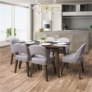 CorLiving New York Contemporary Dining Room Set with Rectangular Dining Table - 6-Chair - 35-in x 59-in - Hazelnut/Dark Grey