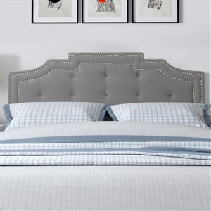CorLiving Aspen Contemporary/Modern Polyester Fabric Nail Head Trim Upholstered King Size Headboard - Light Grey