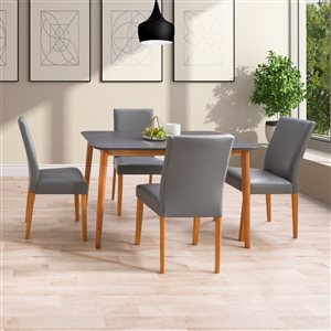 Ensemble de salle à manger contemporain Alpine de CorLiving avec table rectangulaire et 4 chaises, 30 po x 47 po, cerise/gri