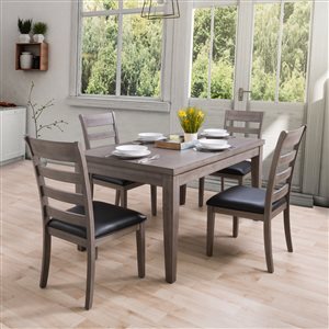 CorLiving New York Contemporary Dining Room Set with Rectangular Dining Table - 4-Chair - 35-in x 59-in - Washed Grey/Black