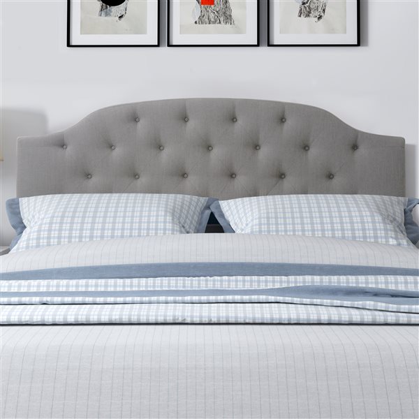 Corliving Calera Contemporary Modern, Grey Fabric Headboard Double Bed