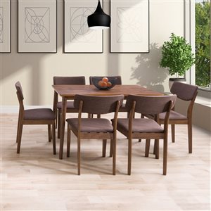 CorLiving Branson Contemporary Dining Room Set with Rectangular Dining Table - 6-Chair - 27-in x 45-in - Warm Walnut/Brown