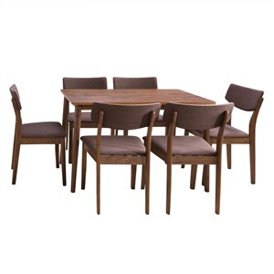 CorLiving Branson Contemporary Dining Room Set with Rectangular Dining Table - 6-Chair - 27-in x 45-in - Warm Walnut/Brown