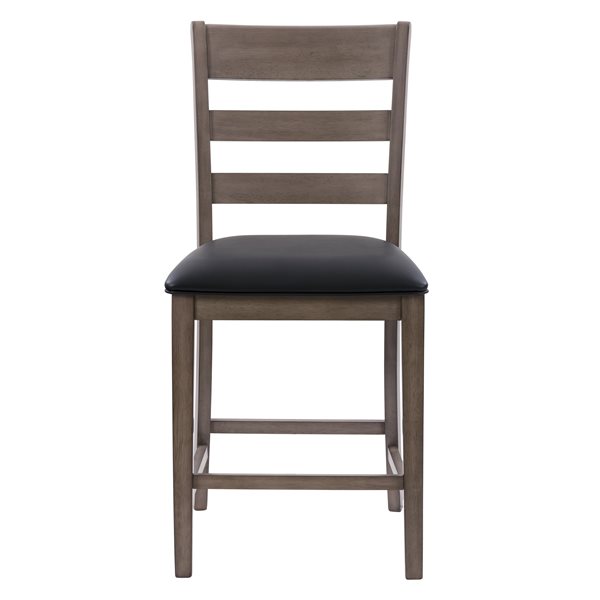 Chaises de comptoir New York en faux cuir et armature de bois par CorLiving, lot de 2, gris lavé/noir