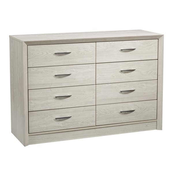 CorLiving Newport Contemporary White Faux Grain Finish Dresser - 8-Drawer - White Washed Oak