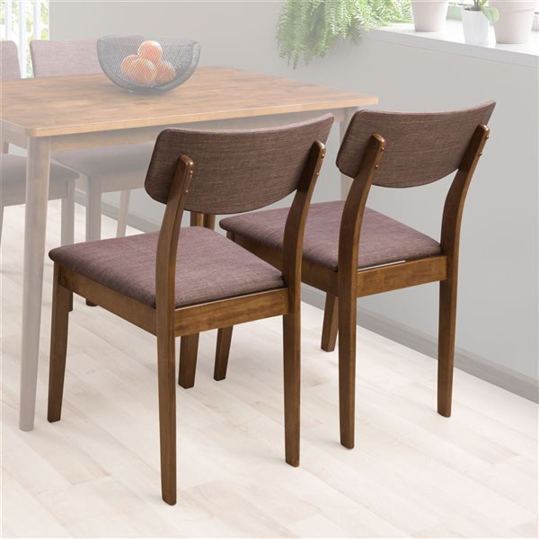 CorLiving Branson Dining Chairs with Brown Tweed and Wood Legs - Set of 2