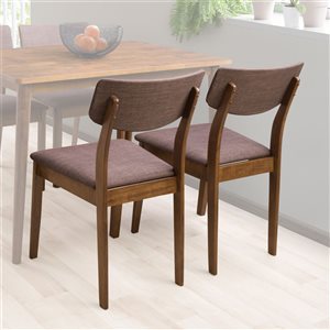 Chaises de salle à manger Branson en tissu et armature de bois par CorLiving, lot de 2, noix chaude/brun